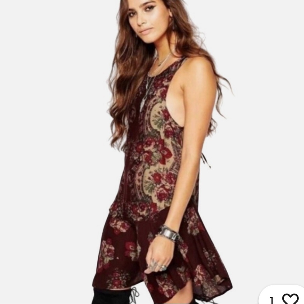 NWT Free People Burgundy Floral Slip Dress Women’s Sz Medium